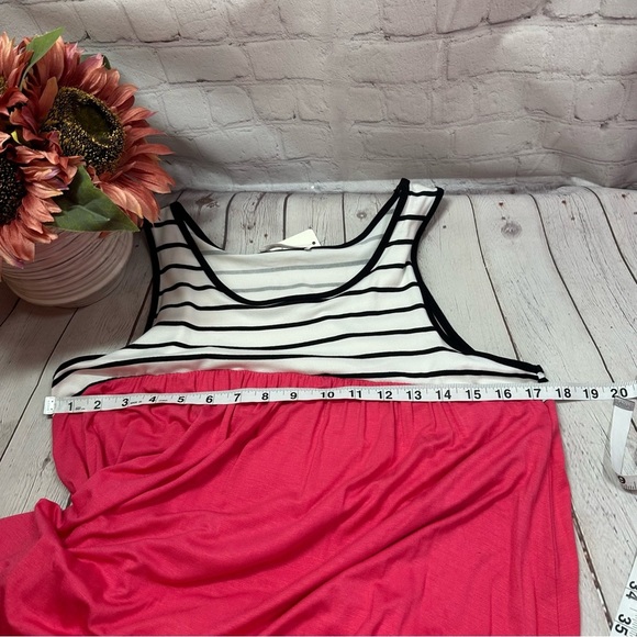 NWT bombom boutique Maxi tank dress high waisted contrast stripes hot pink - Picture 5 of 12